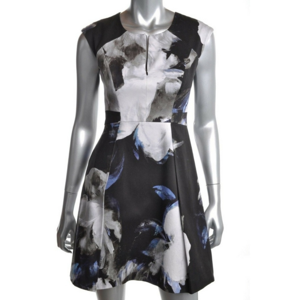 MILLY Floral Prunt Dress Sleeveless Exposed Zip